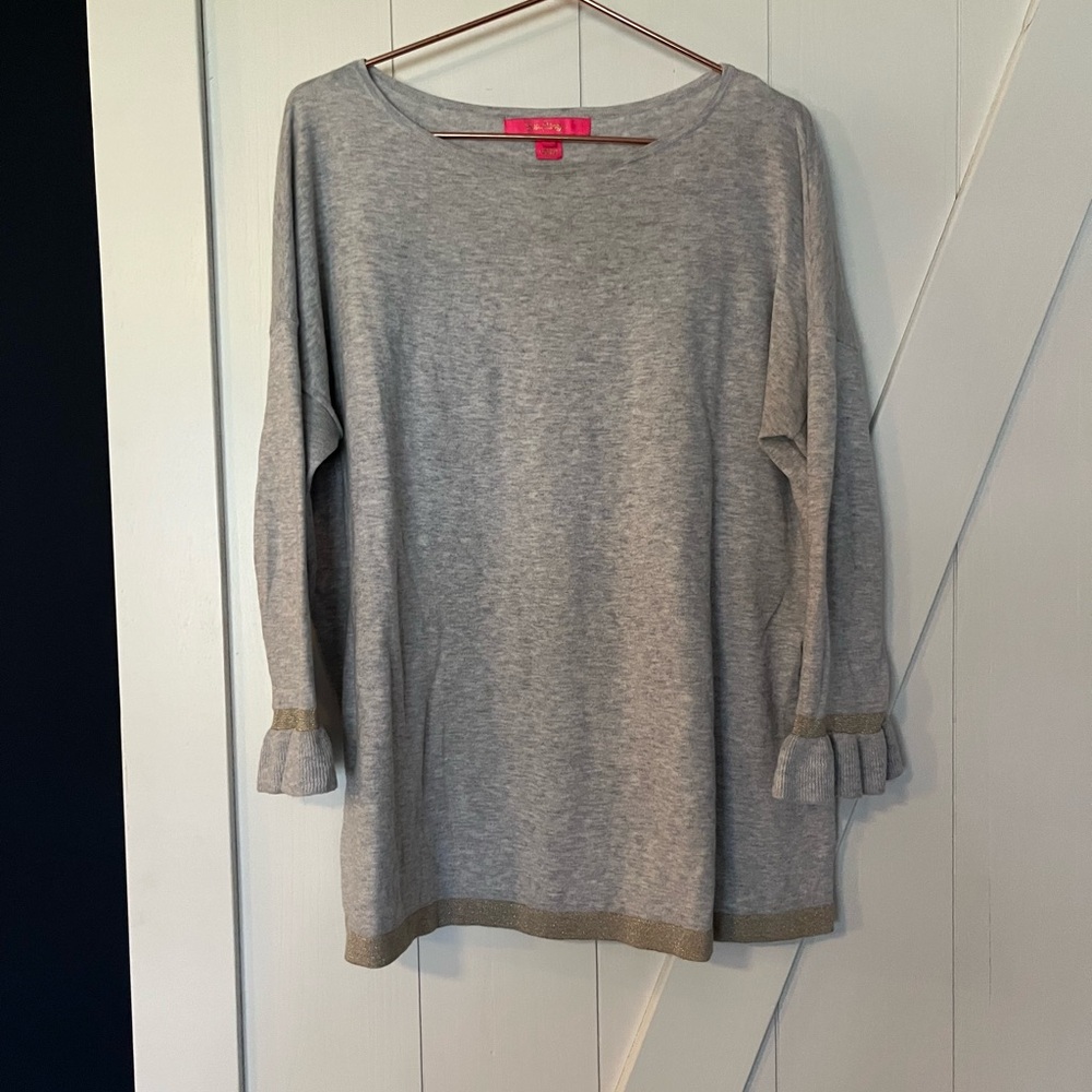 Lilly Pulitzer Charla Gray Long Sleeve sweater-size M-casual elegance 🌸